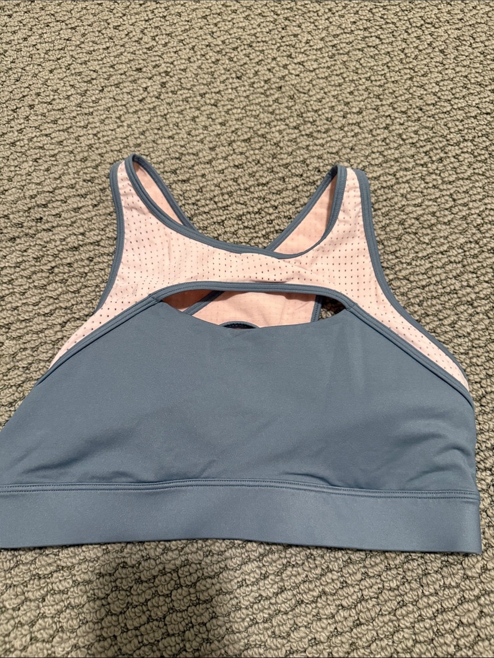 Fabletics Mesh Breathable Medium Impact Sports Bra, Grey and Pink, Size Small